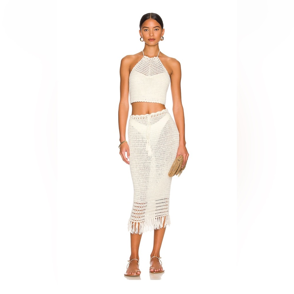Revolve MORE TO COME Angelina crochet halter top & midi skirt SET